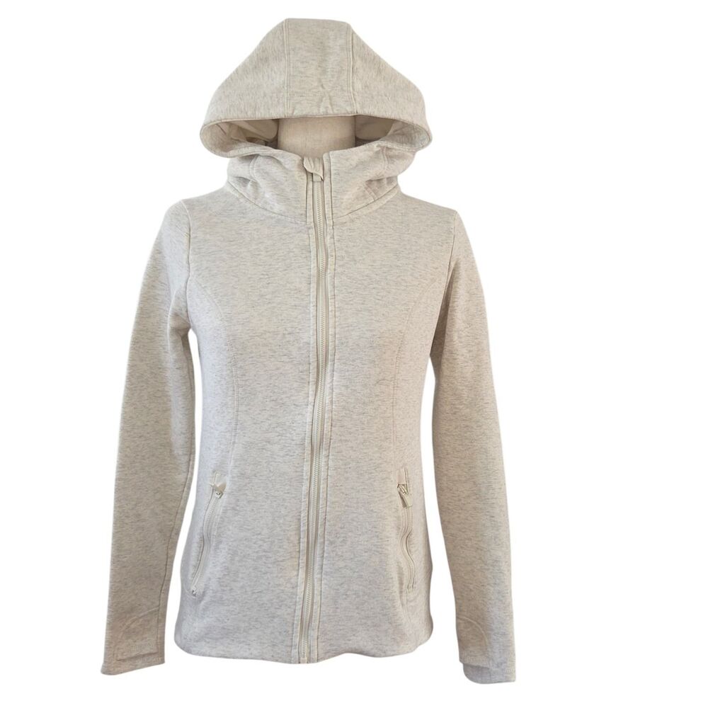 90 Degree by Reflex Women Hooded Jacket S Full Zip Activewear Heather Cream Gray